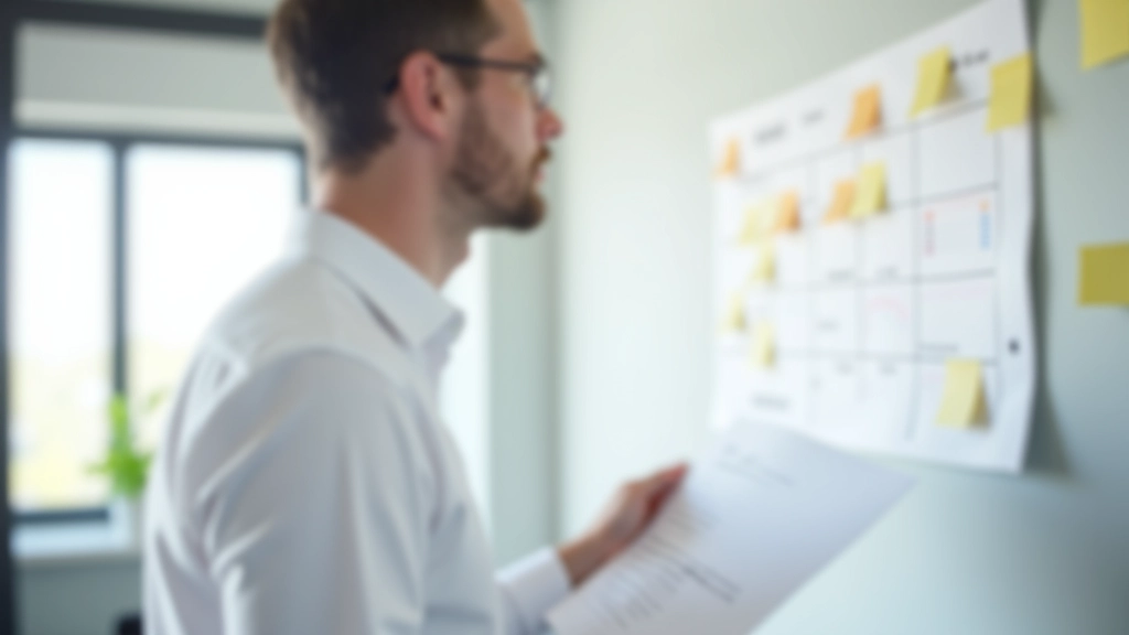 Četru nedēļu plāna diagramma ar skaidri iezīmētiem soļiem un laika skalām uz digitāla ekrāna